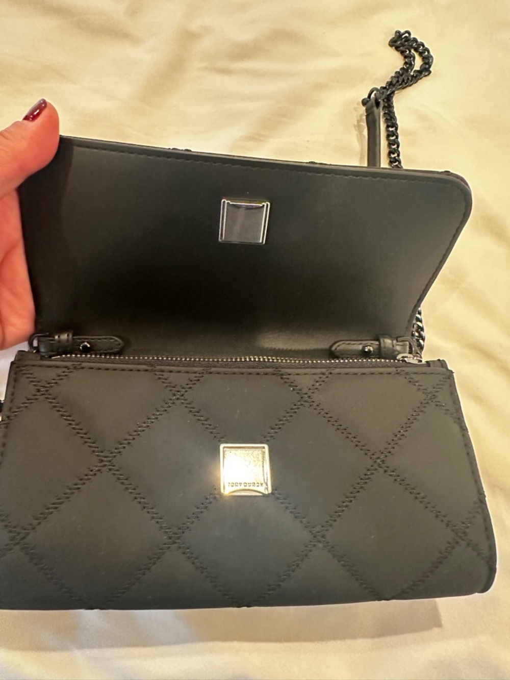 Tory Burch Willa Black Quilted Chain-Shoulder Crossbody wallet purse - Picture 5 of 12